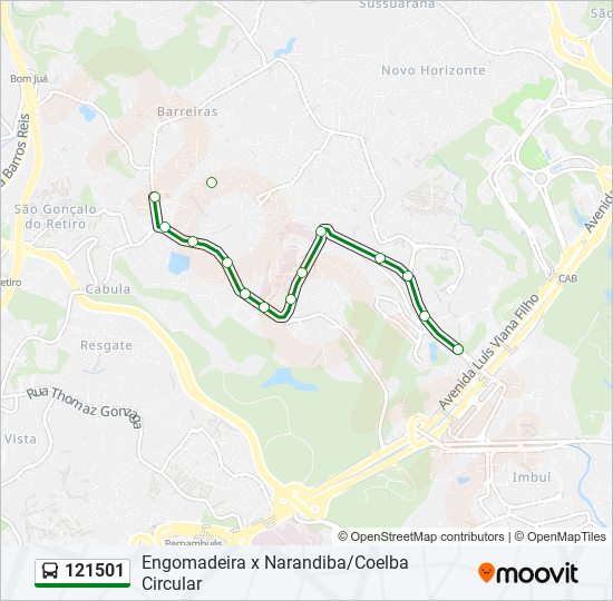 Mapa da linha 121501 de ônibus