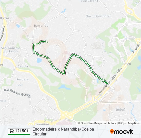 Mapa da linha 121501 de ônibus