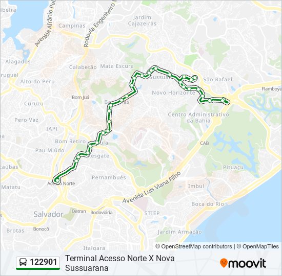 Mapa da linha 122901 de ônibus