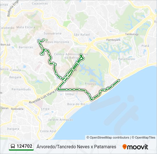 Mapa da linha 124702 de ônibus