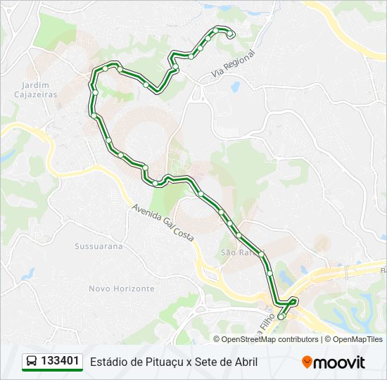 Mapa da linha 133401 de ônibus