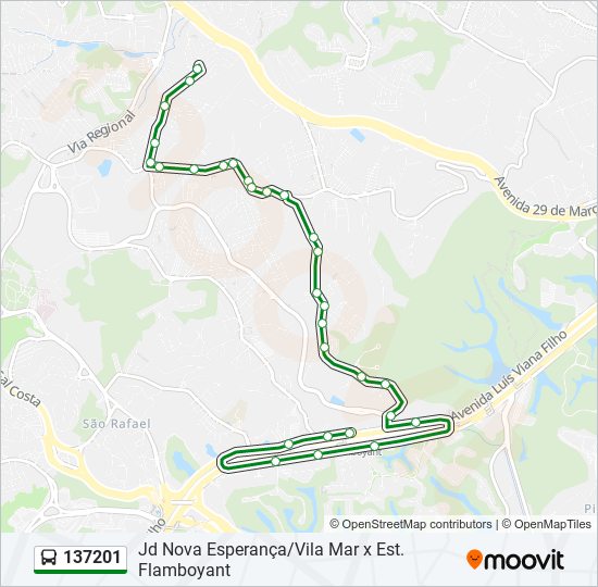 Mapa da linha 137201 de ônibus