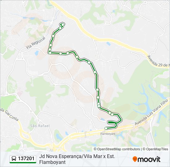 Mapa da linha 137201 de ônibus