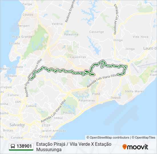 Mapa da linha 138901 de ônibus