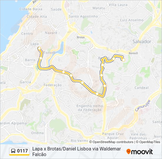 Mapa da linha 0117 de ônibus