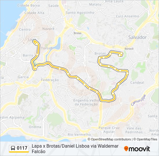 Mapa da linha 0117 de ônibus