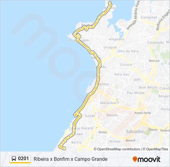 Mapa da linha 0201 de ônibus