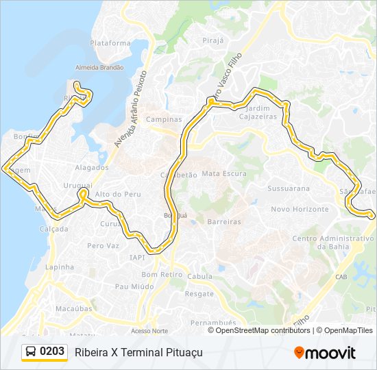 Mapa da linha 0203 de ônibus