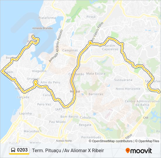 Mapa da linha 0203 de ônibus