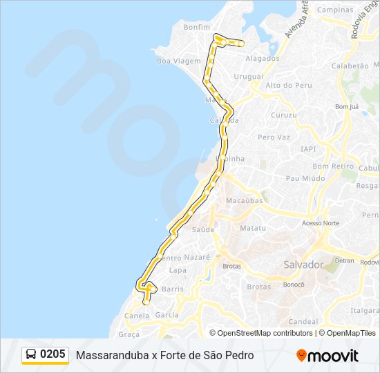 Mapa da linha 0205 de ônibus