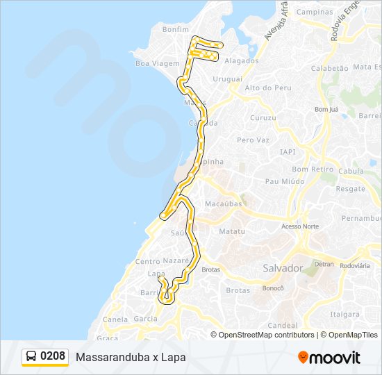 Mapa da linha 0208 de ônibus