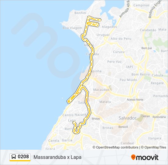 Mapa da linha 0208 de ônibus