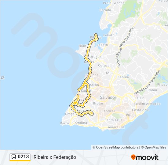 Mapa da linha 0213 de ônibus