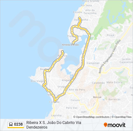 Mapa da linha 0238 de ônibus