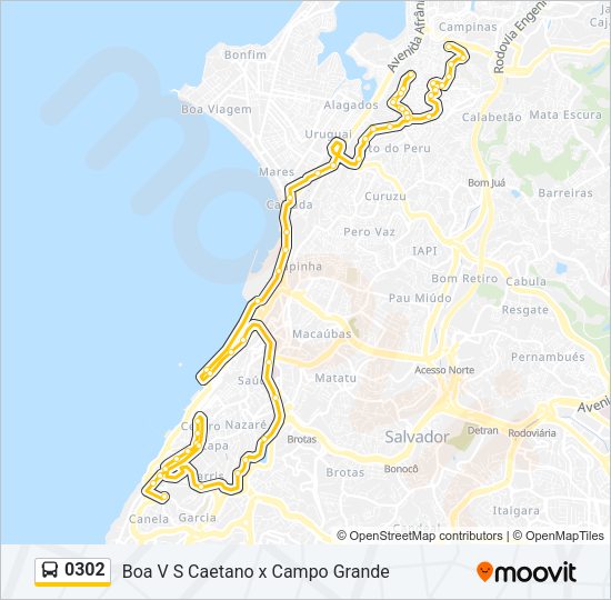 Mapa da linha 0302 de ônibus
