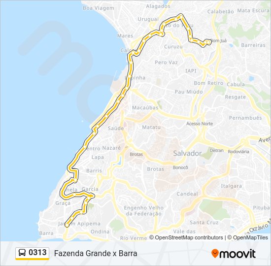 Mapa da linha 0313 de ônibus