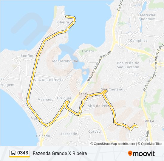 Mapa da linha 0343 de ônibus