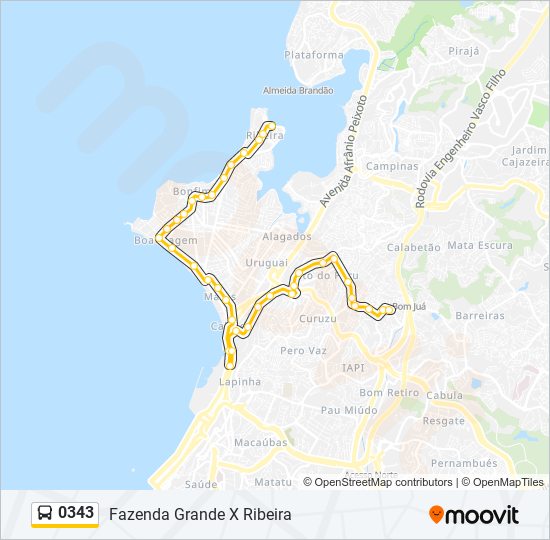 Mapa da linha 0343 de ônibus