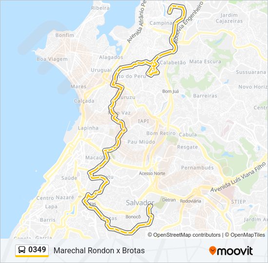 Mapa da linha 0349 de ônibus