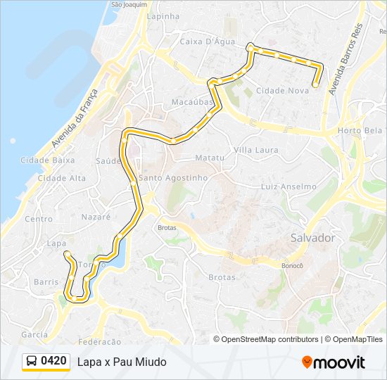Mapa da linha 0420 de ônibus