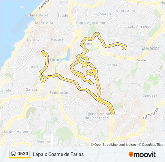 Mapa da linha 0530 de ônibus