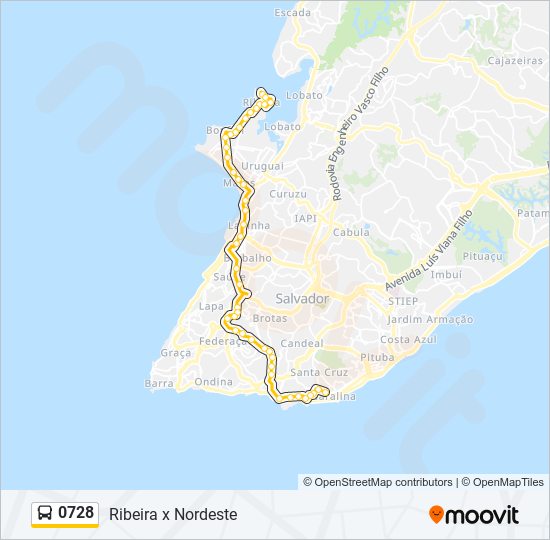 Mapa da linha 0728 de ônibus