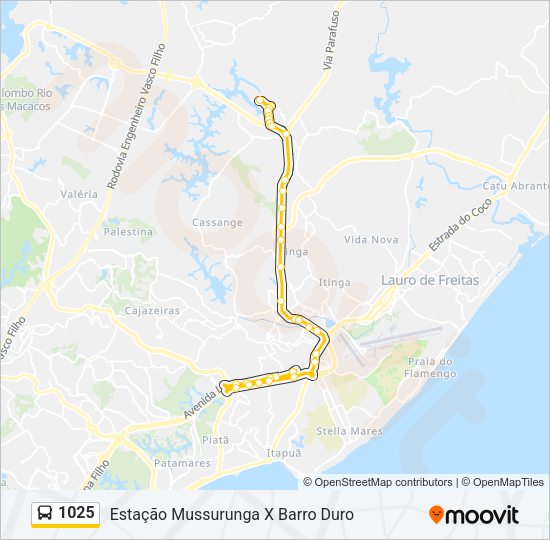 Mapa da linha 1025 de ônibus