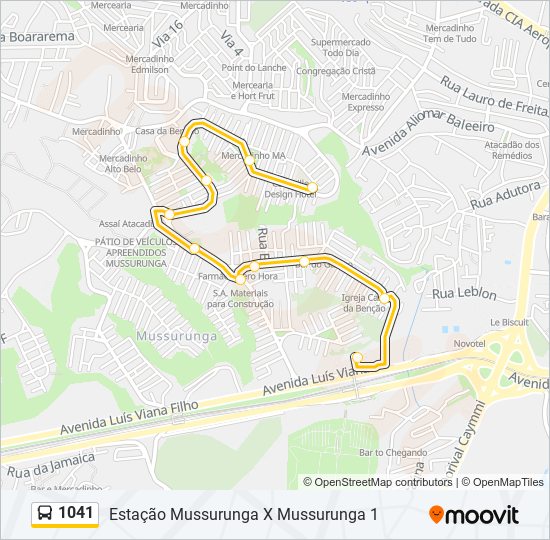 Mapa da linha 1041 de ônibus