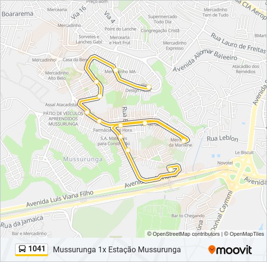 Mapa da linha 1041 de ônibus