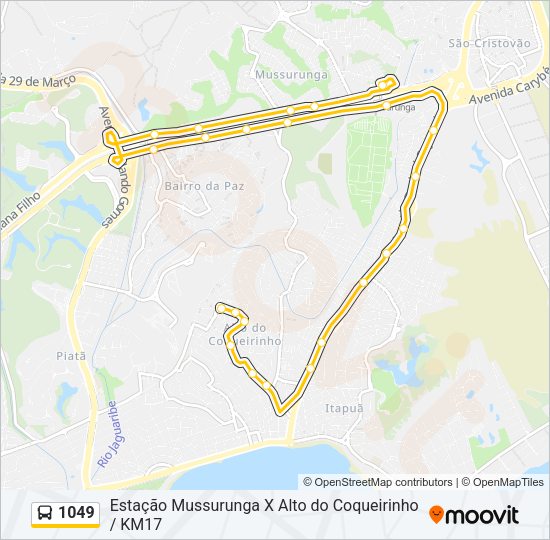 Mapa da linha 1049 de ônibus