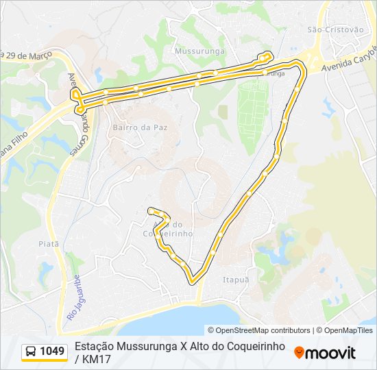 Mapa da linha 1049 de ônibus