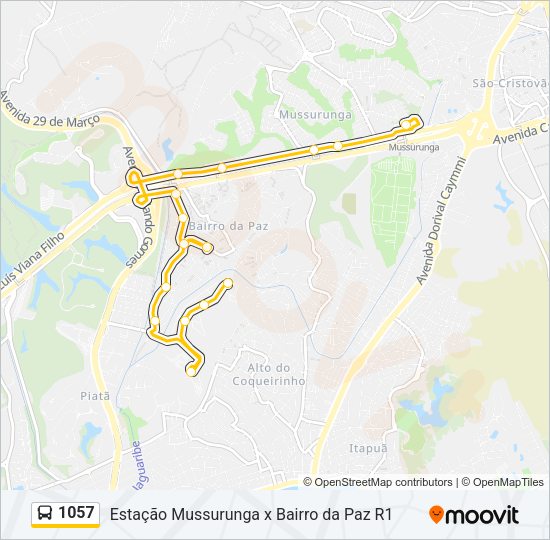 Mapa da linha 1057 de ônibus