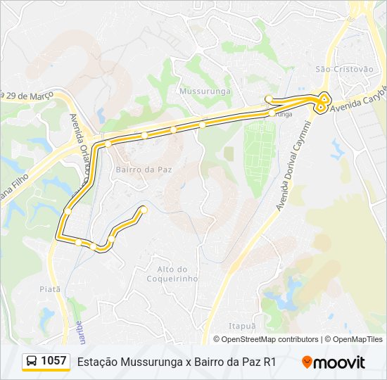 Mapa da linha 1057 de ônibus