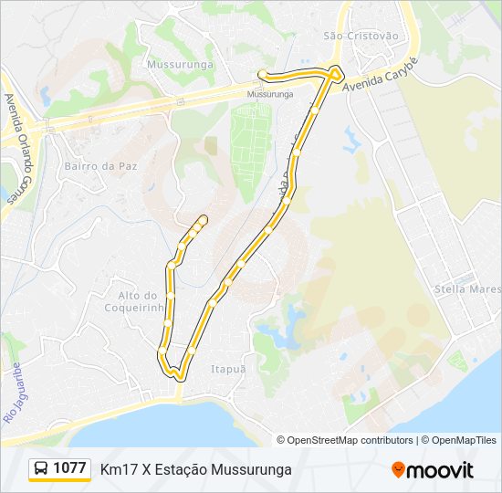 Mapa da linha 1077 de ônibus