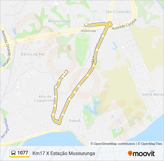 Mapa da linha 1077 de ônibus