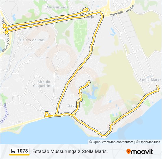 Mapa da linha 1078 de ônibus