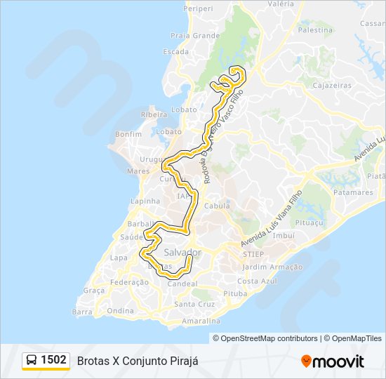 Mapa da linha 1502 de ônibus
