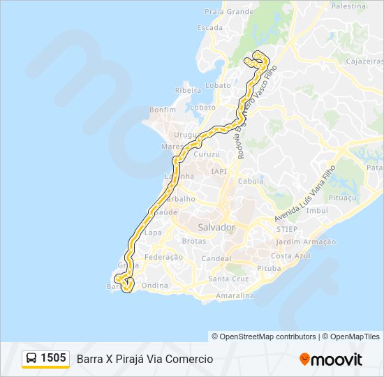 Mapa da linha 1505 de ônibus