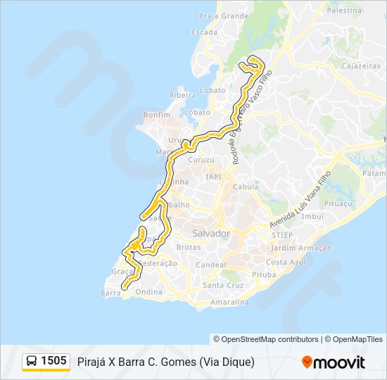 Mapa da linha 1505 de ônibus