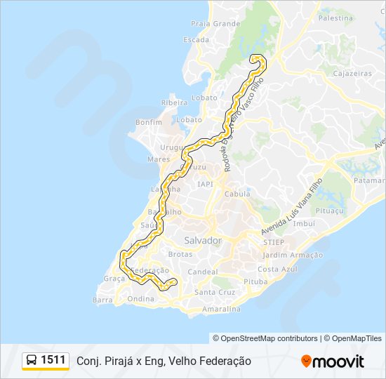 Mapa da linha 1511 de ônibus