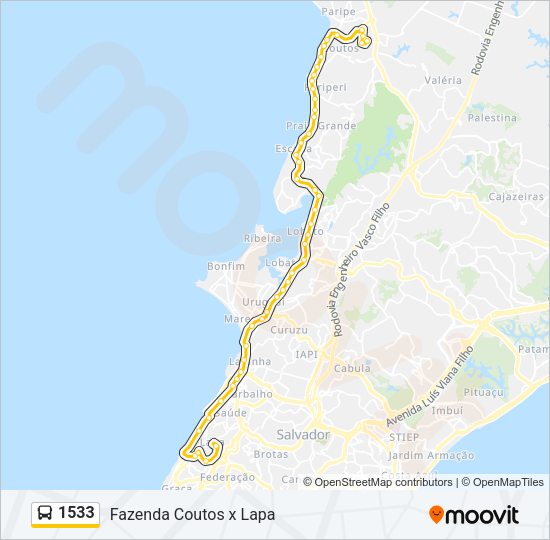 Mapa da linha 1533 de ônibus