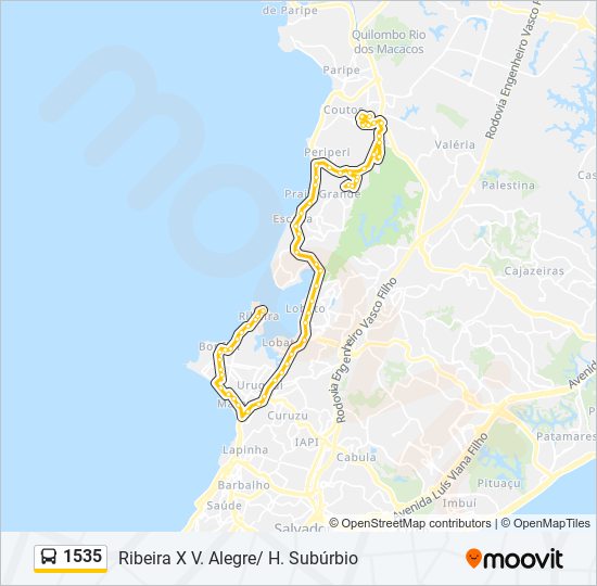 Mapa da linha 1535 de ônibus