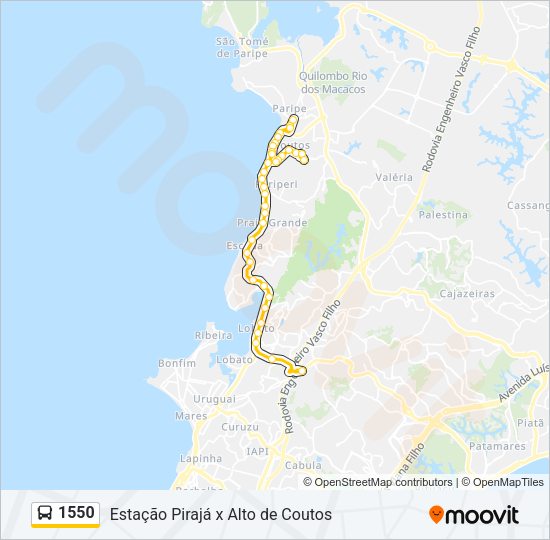 Mapa da linha 1550 de ônibus