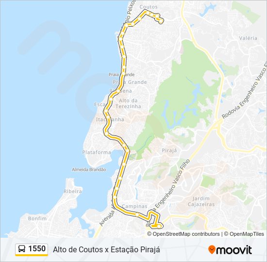 Mapa da linha 1550 de ônibus