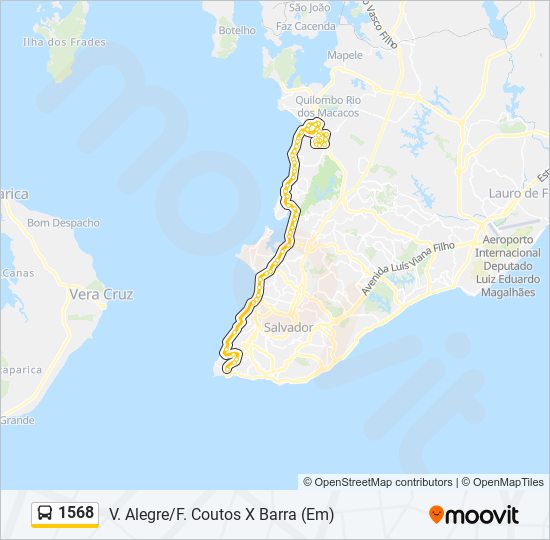 Mapa da linha 1568 de ônibus