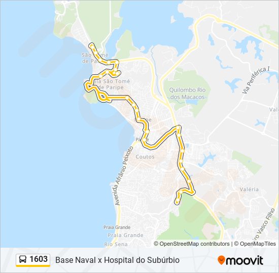 Mapa da linha 1603 de ônibus