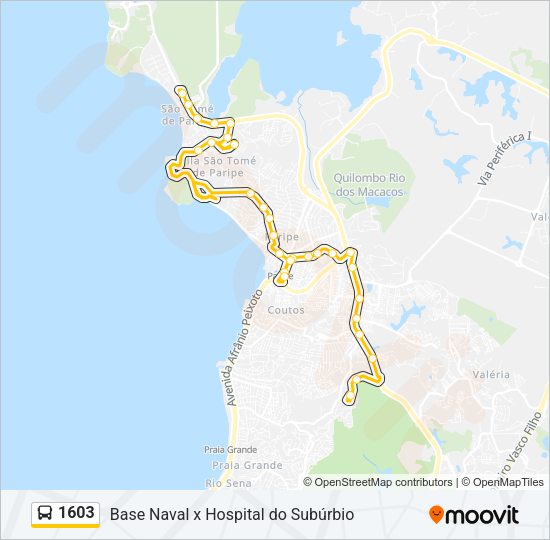 Mapa da linha 1603 de ônibus