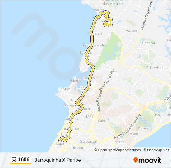 Mapa da linha 1606 de ônibus