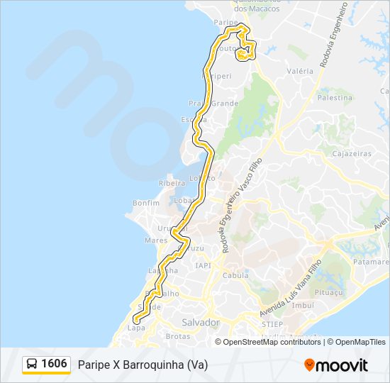 Mapa da linha 1606 de ônibus