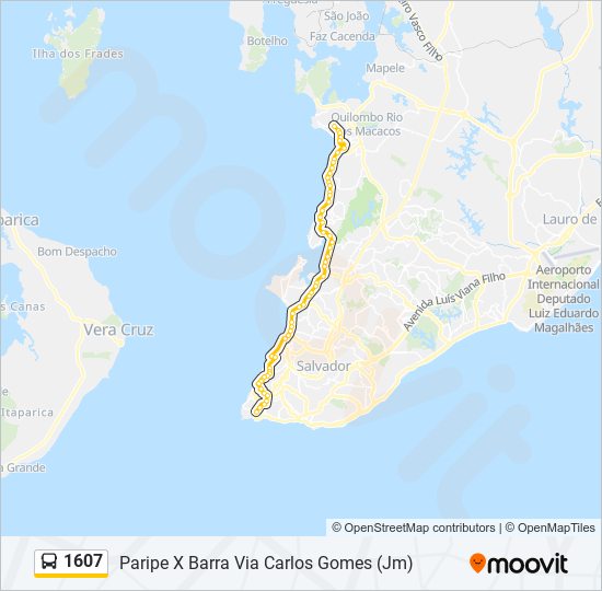 Mapa da linha 1607 de ônibus